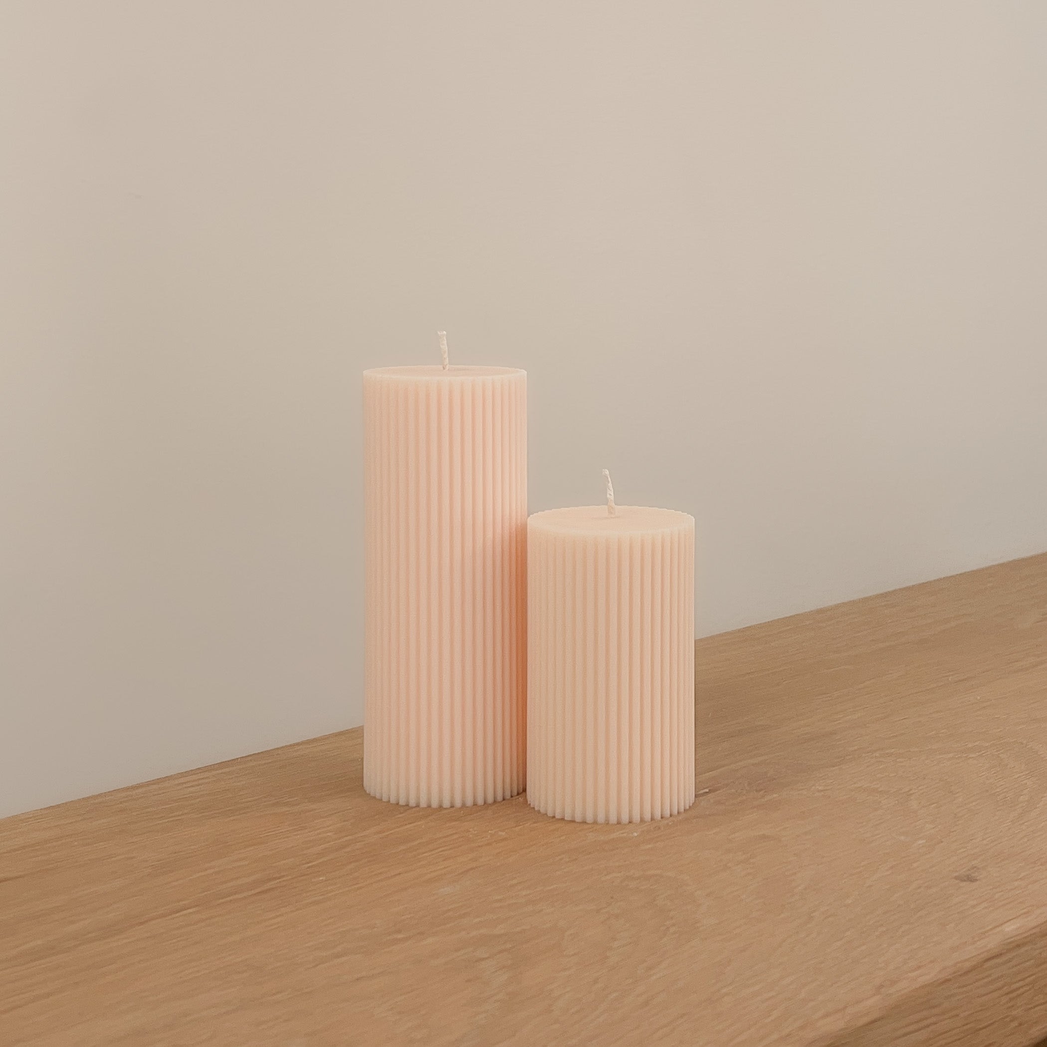 Ribbed Pillar Candle (pair) - Taupecandleco