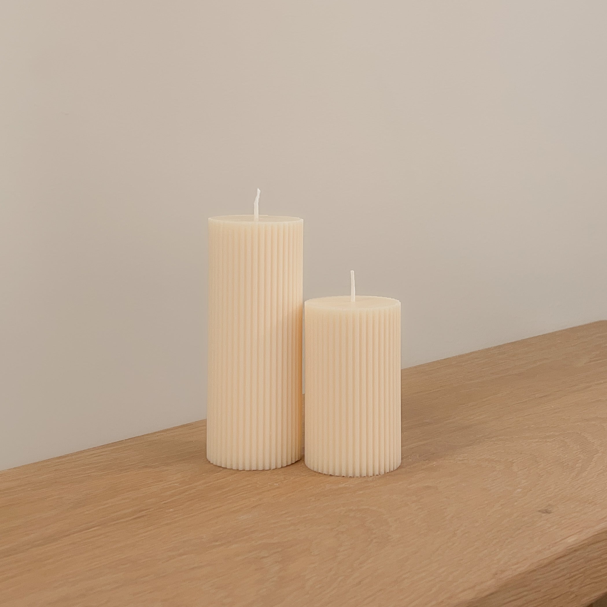 Ribbed Pillar Candle (pair) - Taupecandleco