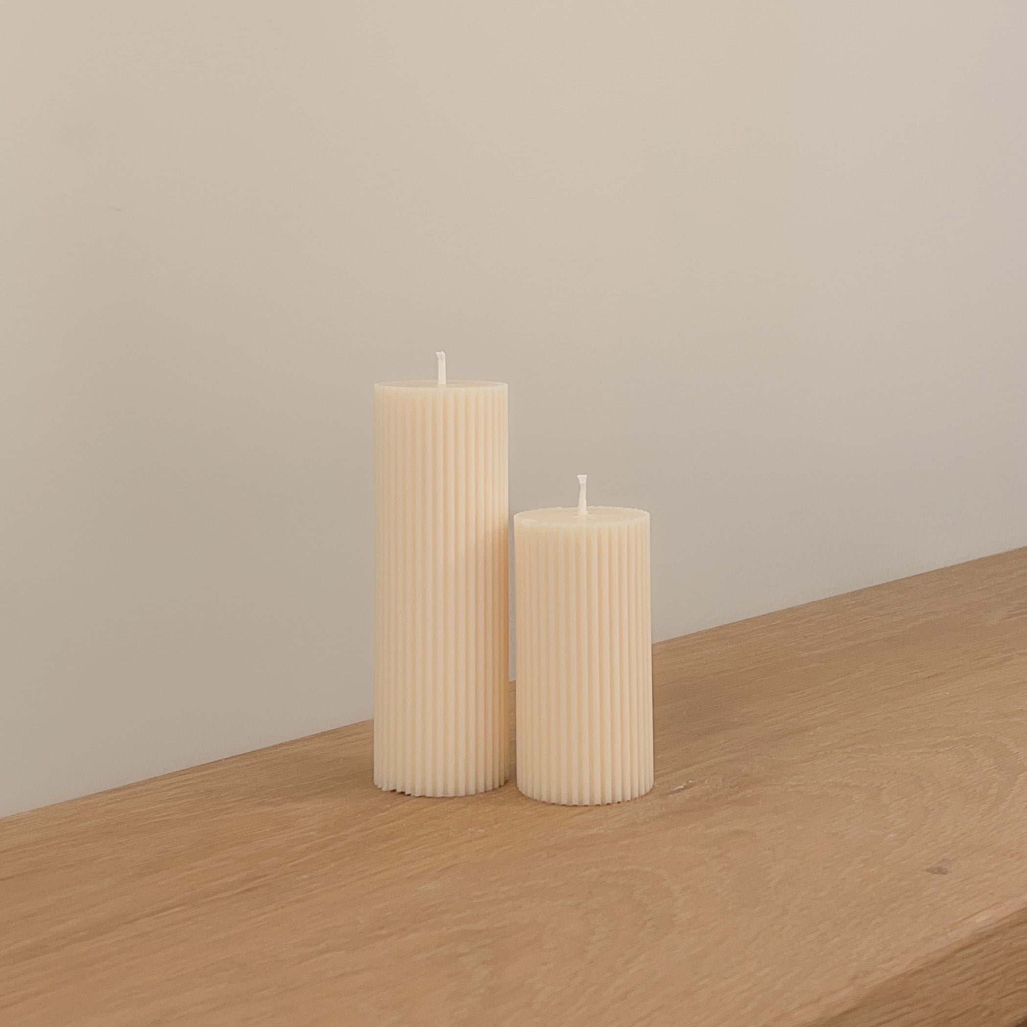 Thin Ribbed Pillar Candle (pair) - Taupecandleco